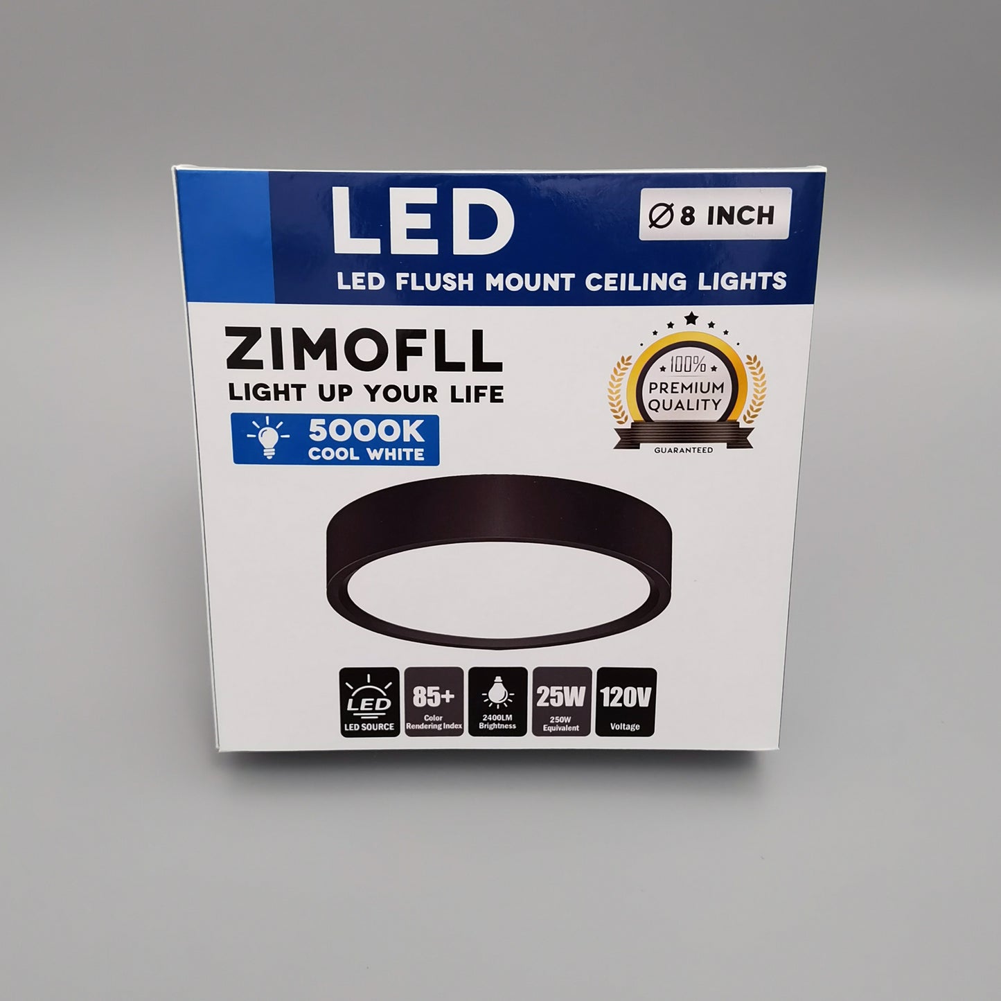 ZIMOFLL 250W Equivalent LED Flush Mount Ceiling Light Fixture 8 Inch Modern 25W 2400LM 5000K Round Close to Ceiling Light for Kitchen Hallway White